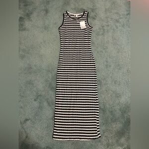 See You Monday Black and White Striped Maxi Dress